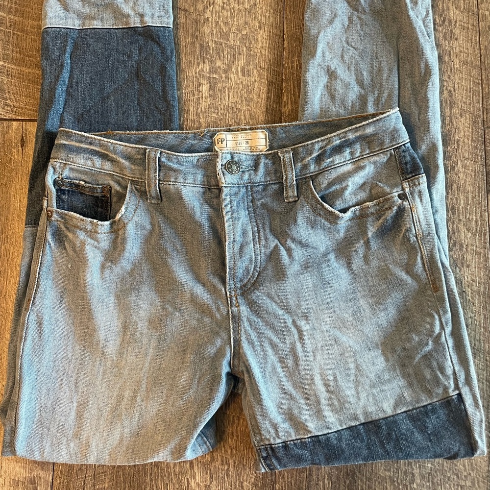 Free People Two-Tone Light and Dark Blue Skinny Jeans